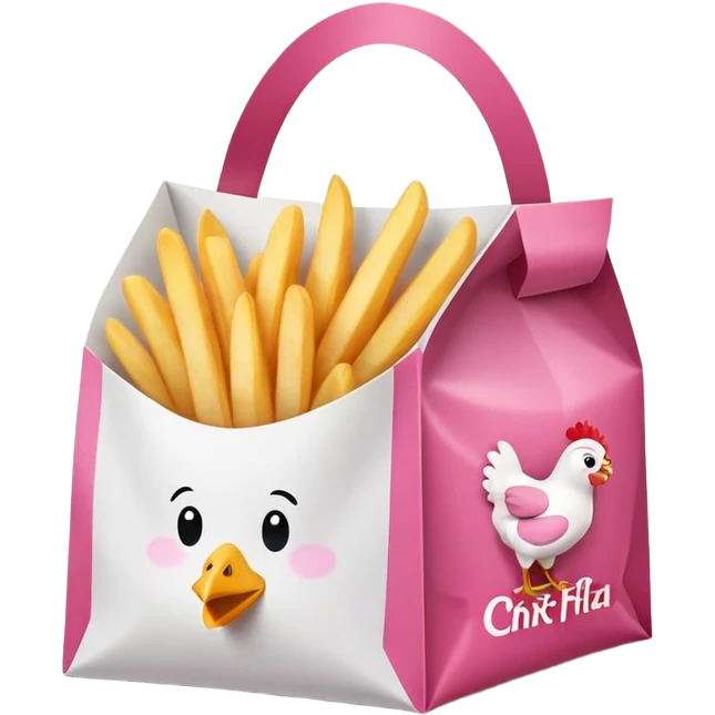 Pink chickfila bag with chicken sandwich and fries emoji