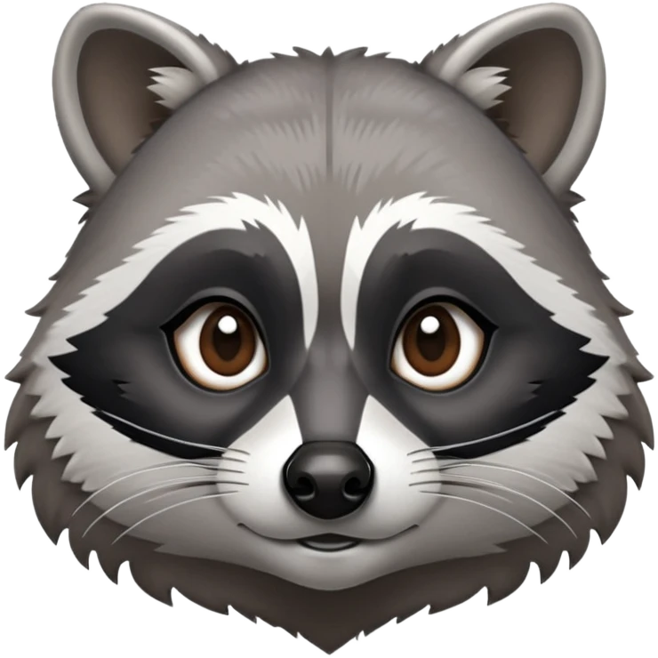 Cinematic-Noble-Raccoon-Portrait-Emoji – Poised and confident, with a sturdy build and a beautifully textured fur of silver-grey accented by dark black facial markings, deep-set, intelligent brown eyes, simplified yet sharp and sophisticated zoom out to show shoulders emoji