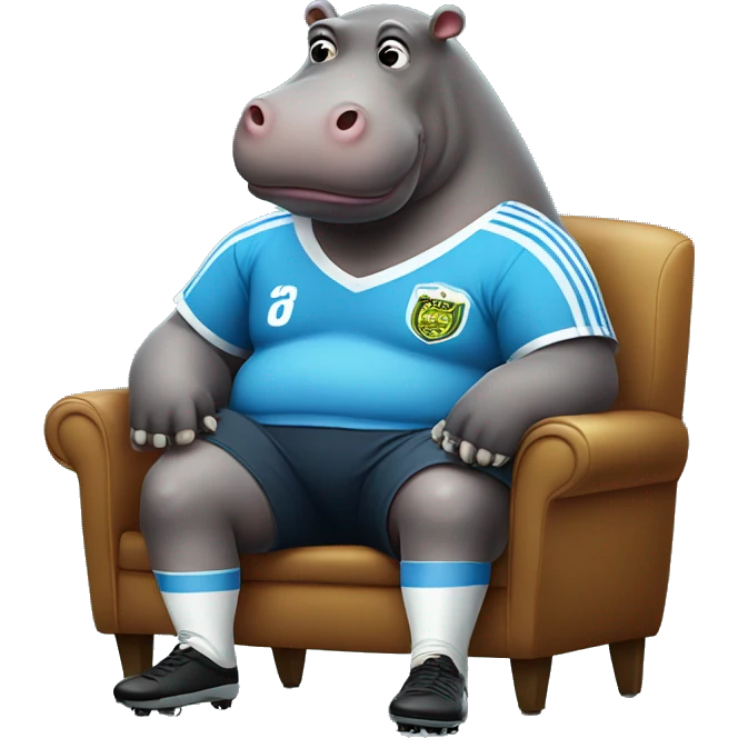 fat hippo as soccer player sit on chair emoji