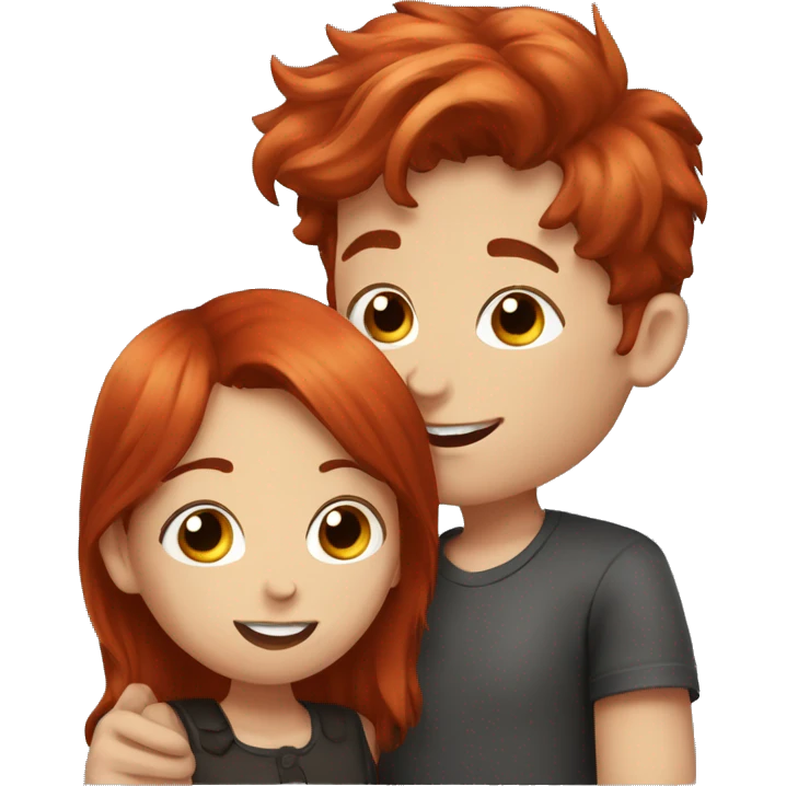 A red-haired girl with kisses a black-haired boy with great love emoji