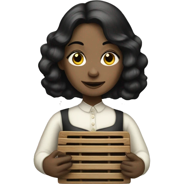 Victorian lady with pale skin and black hair holding soap and a washboard emoji