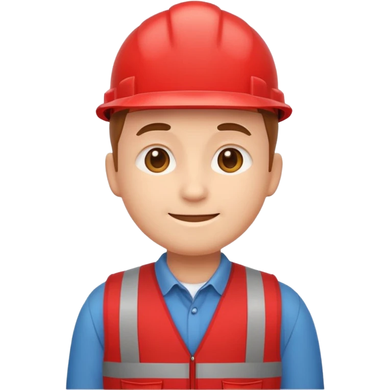 cute emoji character, round head, basic facial features, soft smile, wearing a red vest similar to a hardware store employee, flat vector emoji style, no text, no branding, facing forward emoji