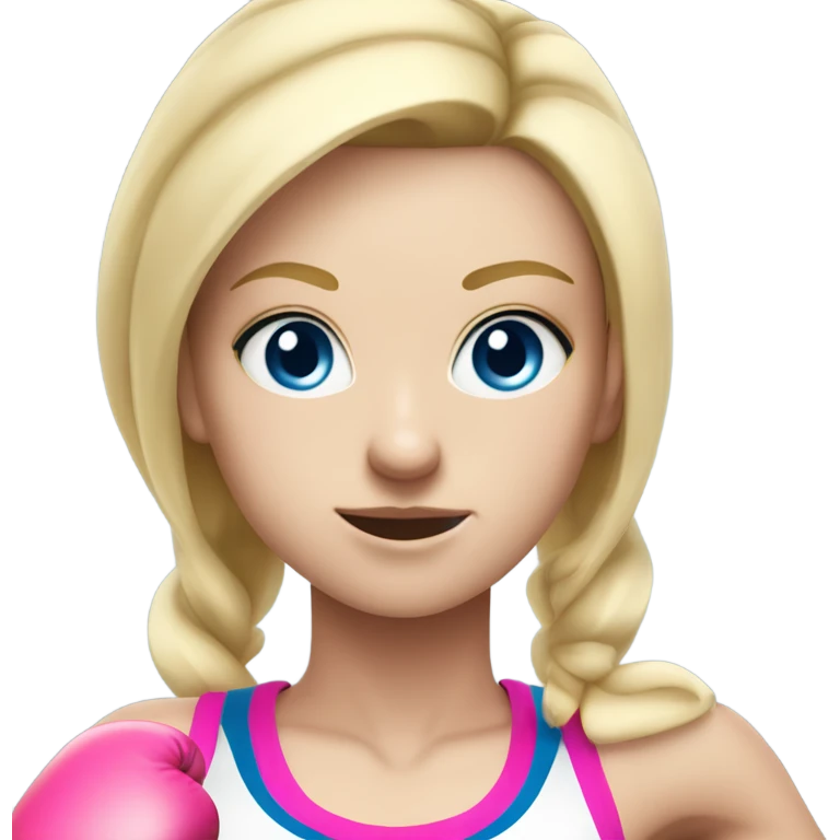 Blonde girl, white skin, blue eyes, slender, in pink activewear boxing  emoji