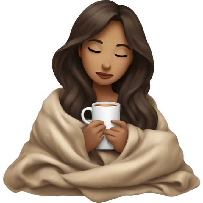girl brunette inside a blanket sipping coffee eyes closed emoji
