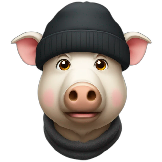 Full face sad boar with stubble in a black winter hat emoji