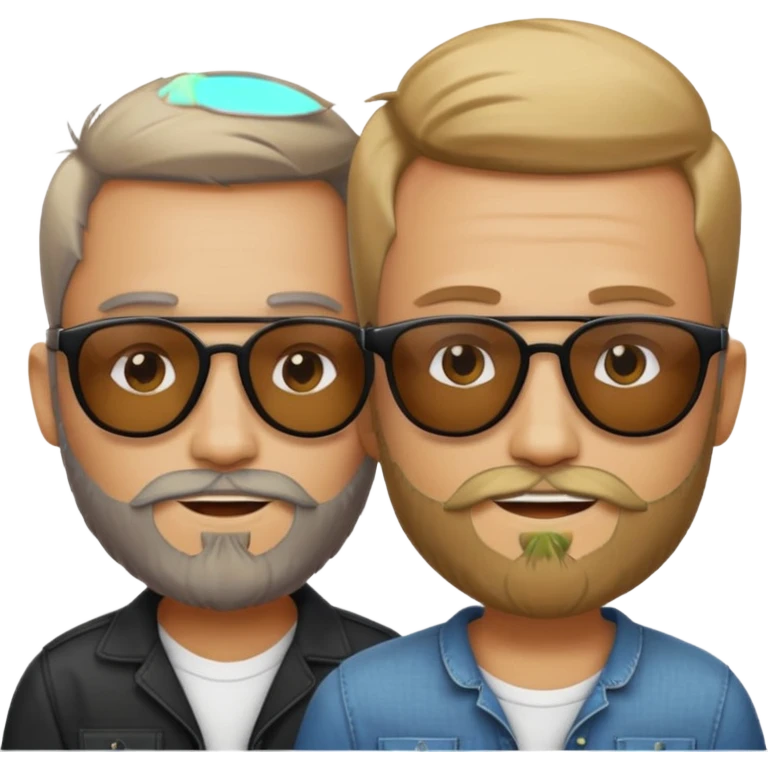Van u make 2 cool young emojis with shades side by side, both have faded hair, one of them should also have faded beard. Beneath the faded beared emoji should have the initials WQ and the other PJ emoji