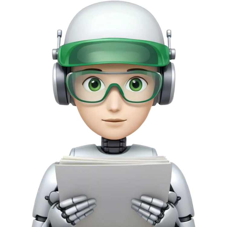 human like robot bookkeeper wearing Green eyeshades visor used by accountants and holding spreadsheets emoji