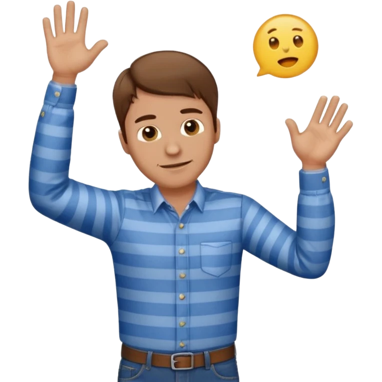 male teacher with brown hair, wearing blue jeans and a striped buttondown shirt, throwing up, emoji style emoji