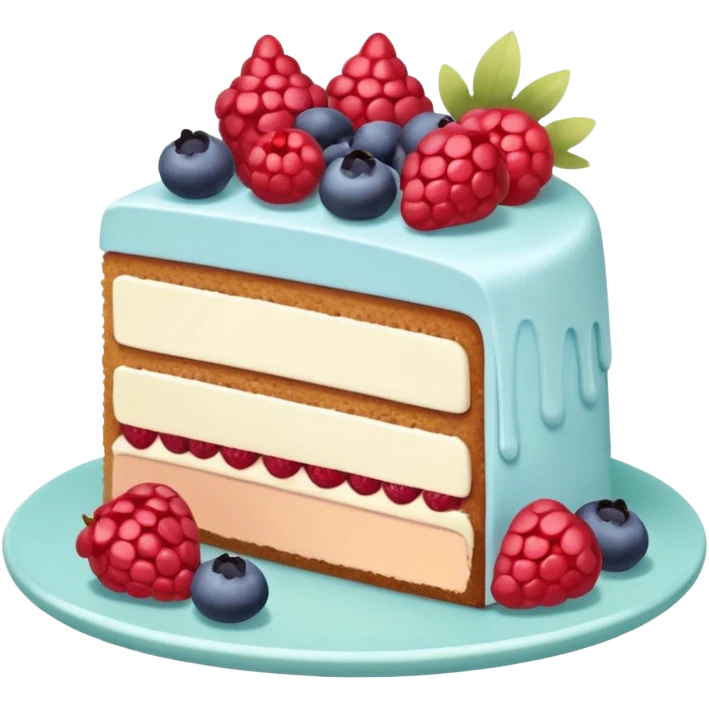 Confectionery humanless avatar in bright emoji-style illustration. Cake slice with cream and berries, pastel colors, simple shapes, flat design, sweet and inviting. emoji