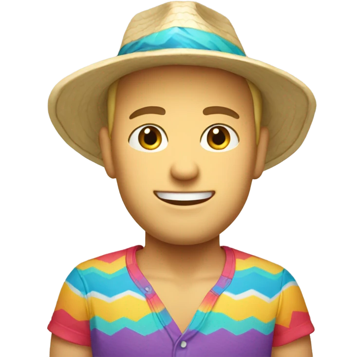 white skinned male with beach hat and beach shirt emoji