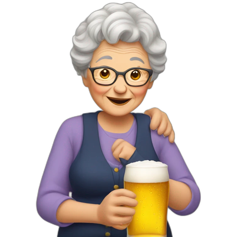 Grandma with huging a beer emoji
