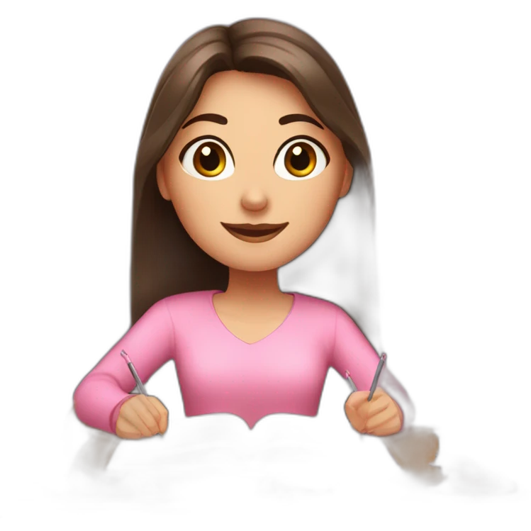 white girl with dark brown hair lights pink candles and studies at her desk emoji