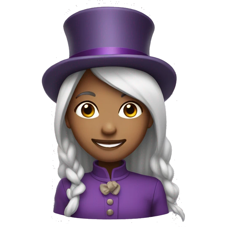 smiling girl-skin white-hair brown-in purple top hat emoji