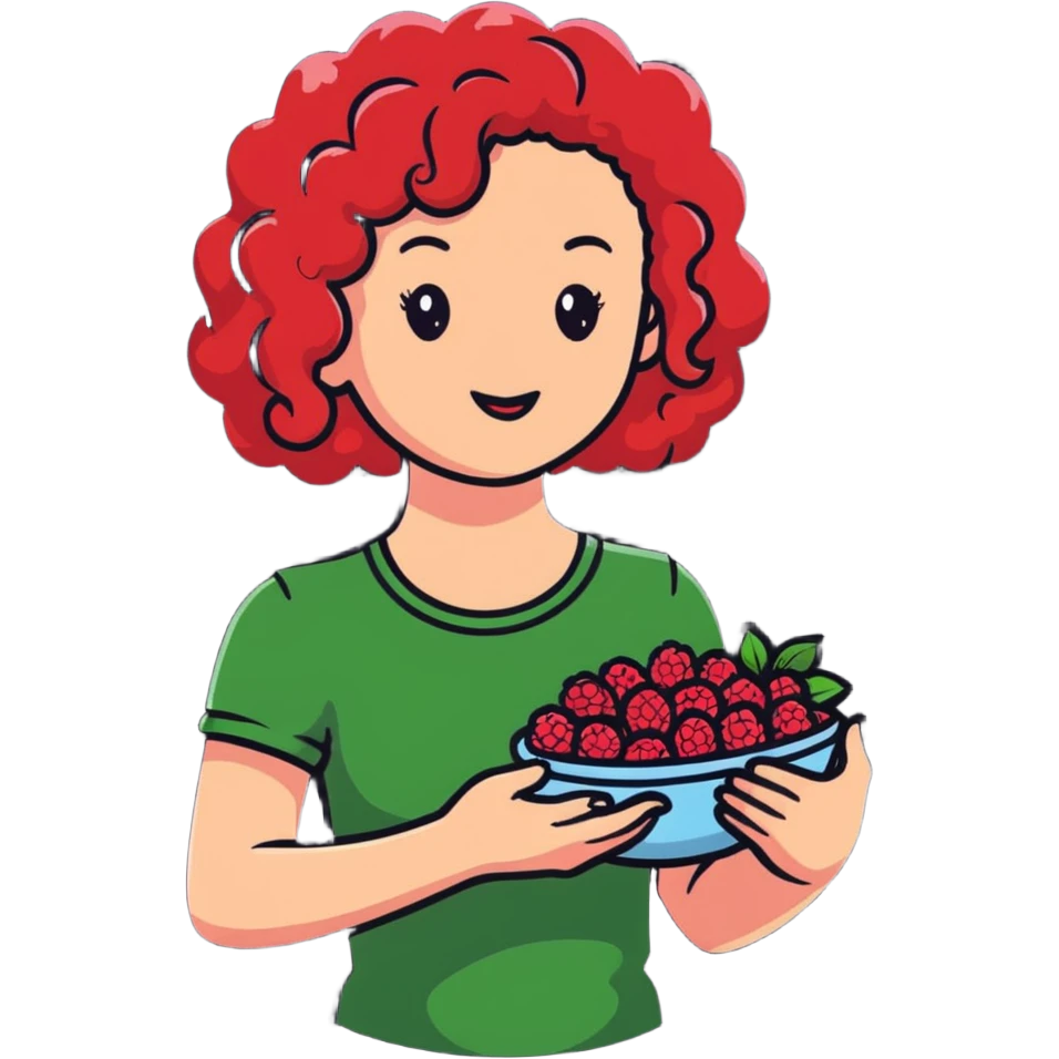 red-haired curly-haired woman holding raspberries in her hands emoji