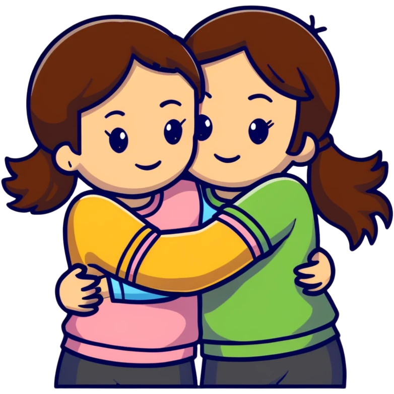 two girls hugging, one with brown hair emoji