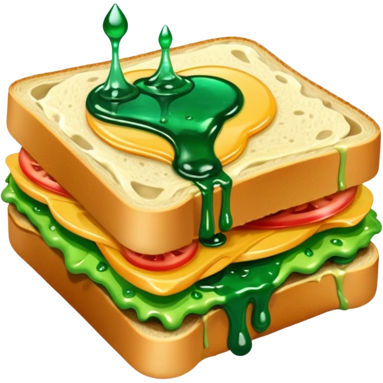 A sandwich with green goop syrup on top emoji