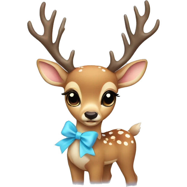 Deer with a cute baby blue bow emoji