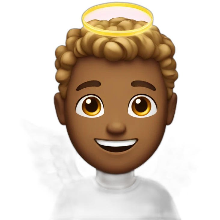 Angel guy with halo and big smile emoji