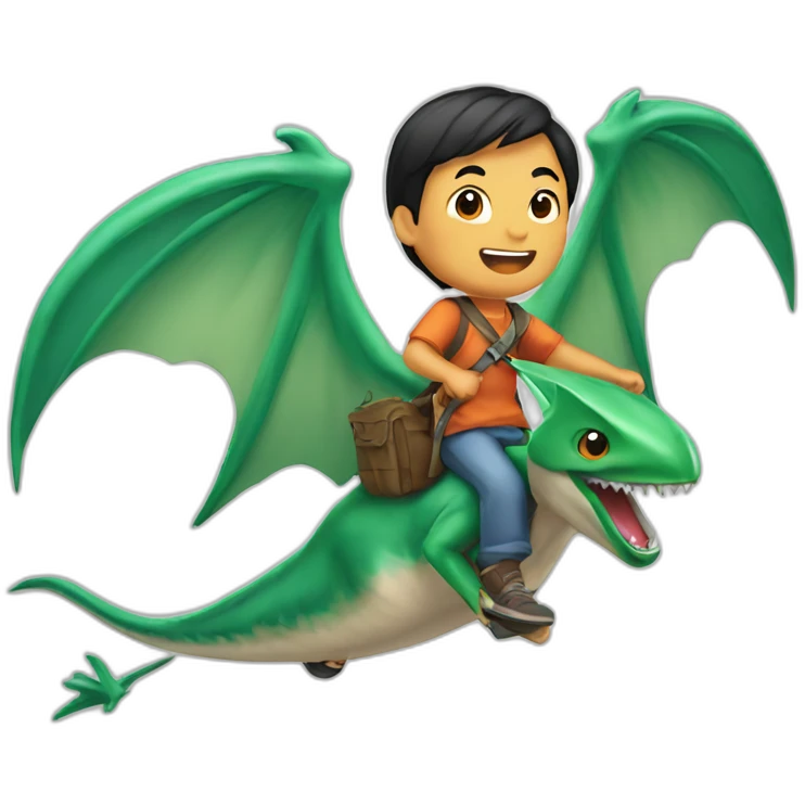 Half Asian boy riding a flying pterodactyl emoji