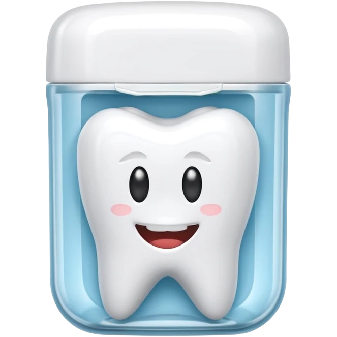 A small plastic container with the phrase  "dental floss" on it emoji