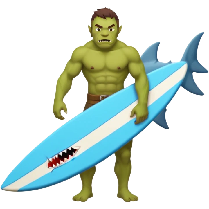 orc male with a shark-shaped board, centered emoji