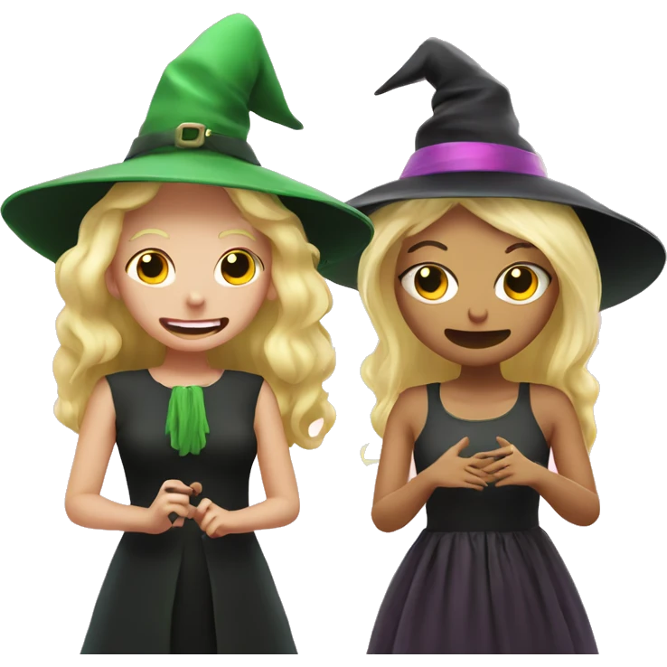 Pink Witch With Blonde Hair & Green Witch Having A Conversation  emoji