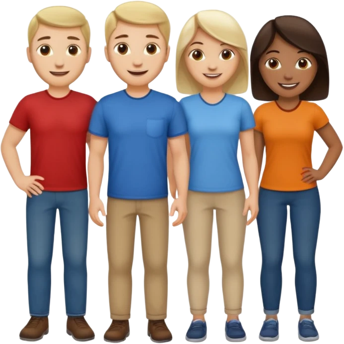 Group of five caucasian coworkers no formal dress, emoji