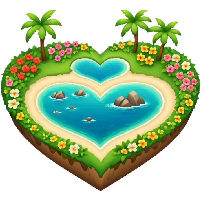 A heart as a island with green and flowers on it emoji