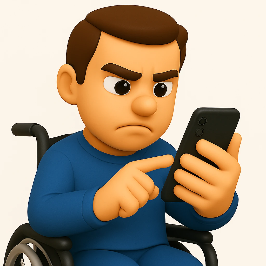 Crop to show only the upper body of the man in the wheelchair, keeping the 3D emoji style and all assistive devices visible. emoji