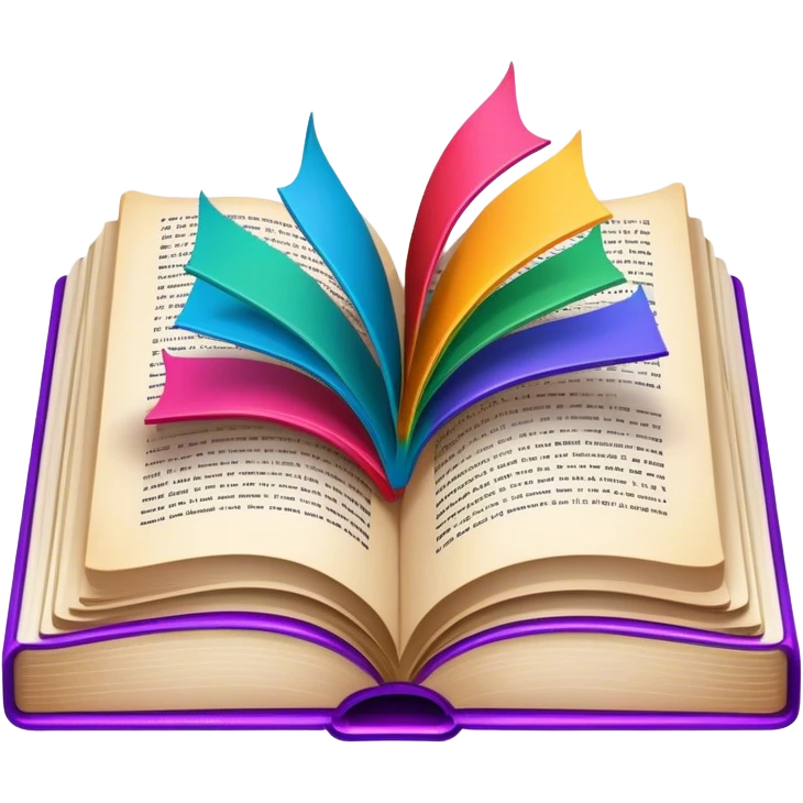 Colorful illustration icon, drawn scene in an open book, marker strokes, vivid colors, minimalistic design, book pages with partially completed artwork, transparent background. emoji
