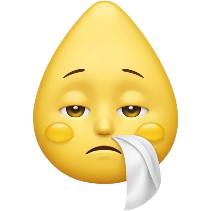 yellow emoji face with sad expression, large teardrop under one eye, white tissue wiping the tear held close to the face, plain white background emoji