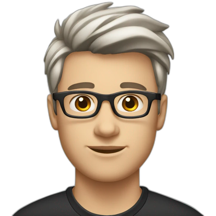 22 years old Caucasian male wearing black polo and silver glasses with quiff haircut emoji