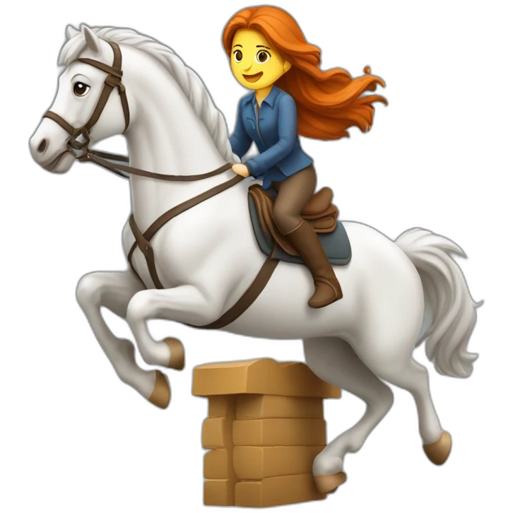 Fille rousse sur un cheval qui saute un obstacle emoji