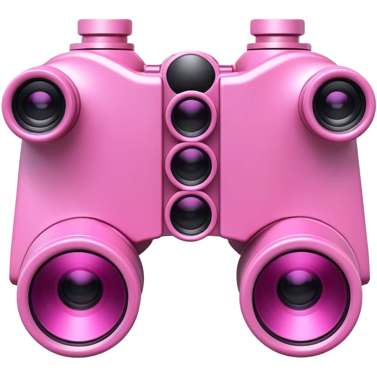 3D robotic binoculars with a pink color, featuring two eyes, viewed from an angled perspective emoji