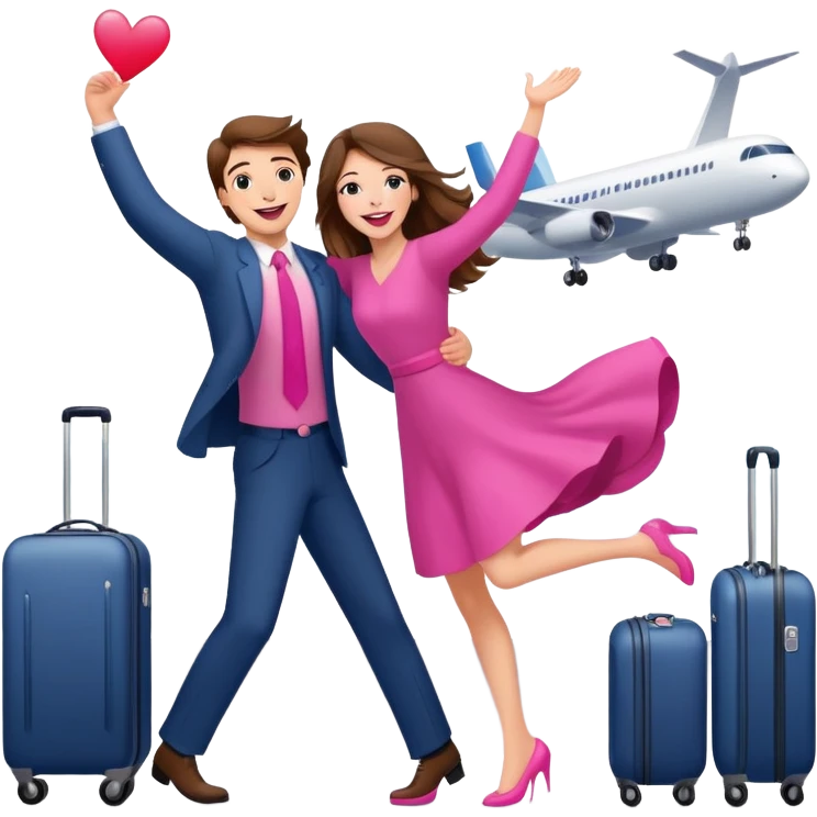  happy elegant beautiful girl flowy brown hair that is more valuable then corals excited to see the love of her life at the airport then the man lifts her up in the air embracing her this way she has pink lips emoji
