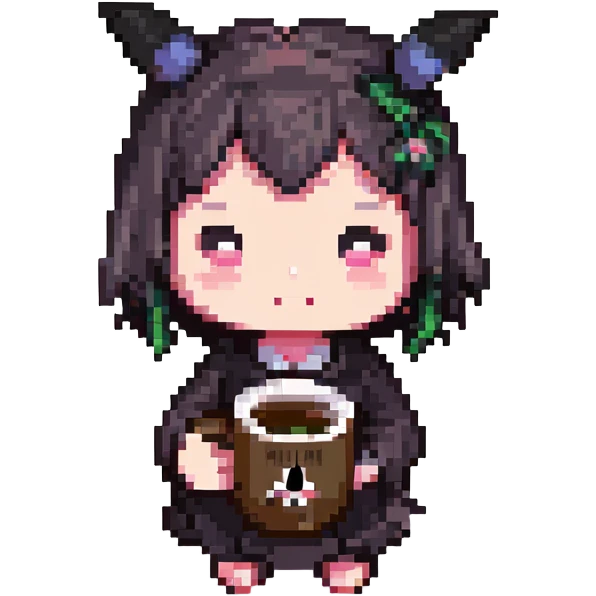 Kuromi character drinking coffee emoji
