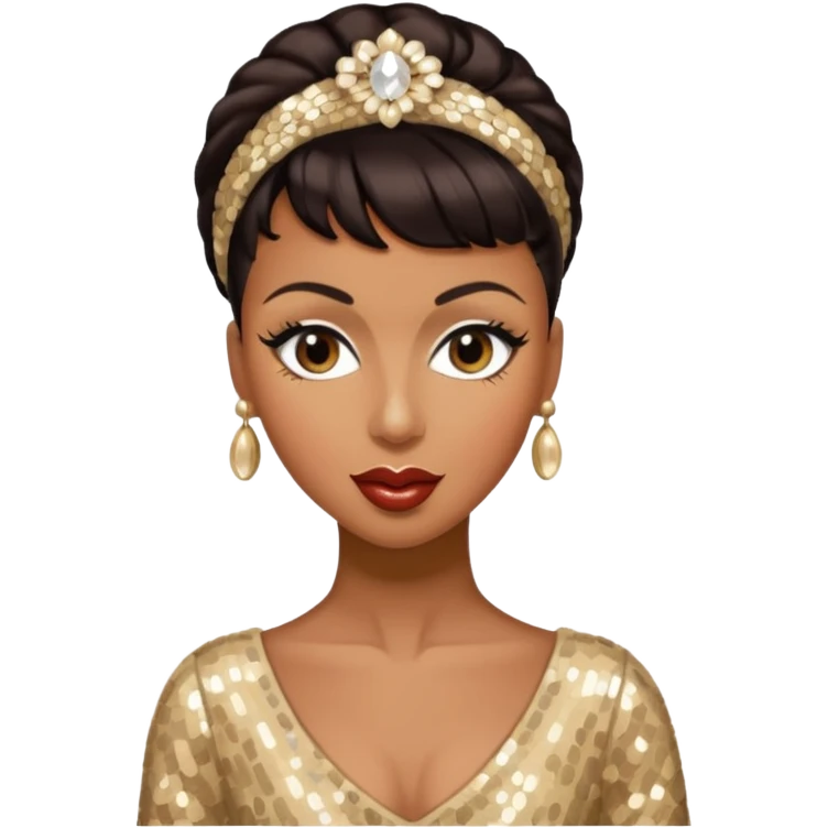 Josephine Baker with dark brown hair, cream sequin outfit emoji