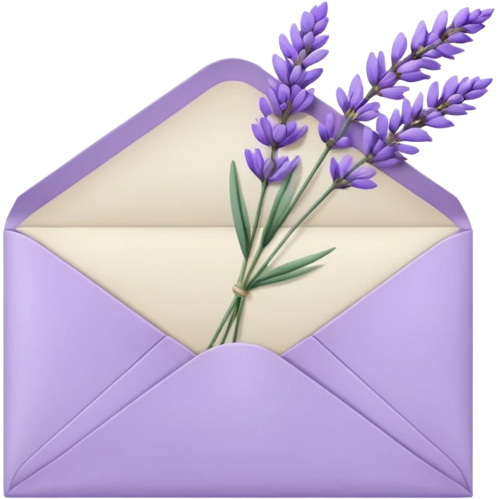 Pastel light whitish purple envelope with lavender flowers laying on top  emoji