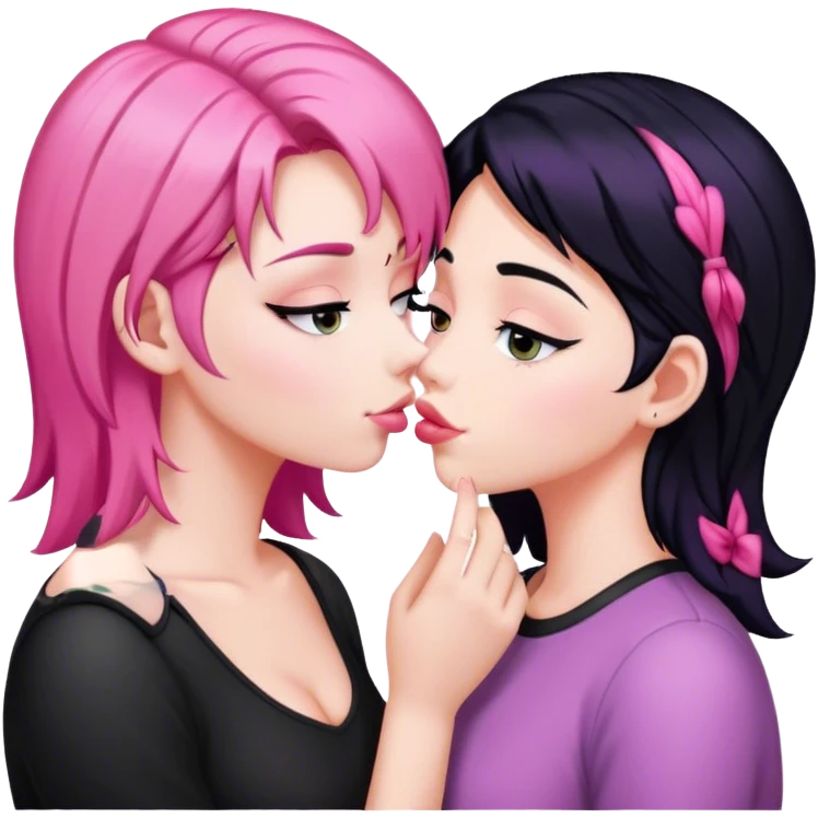 a pink hair girl kiss a girl with black hair emoji