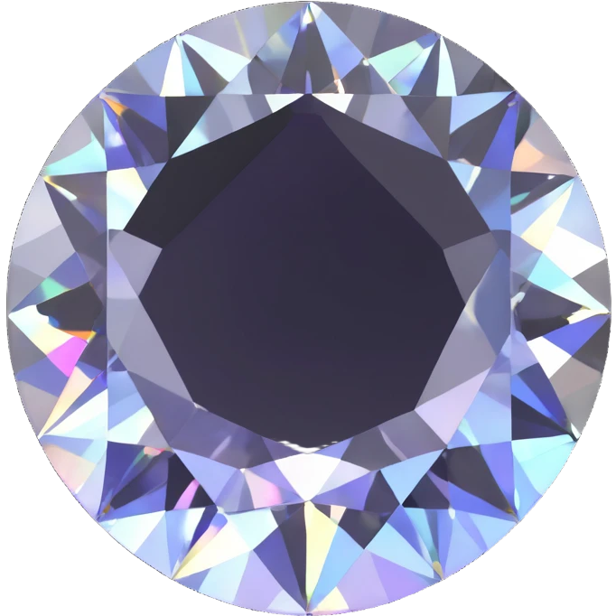 brilliant round white diamond mounted in polished silver, soft holographic shimmer emoji