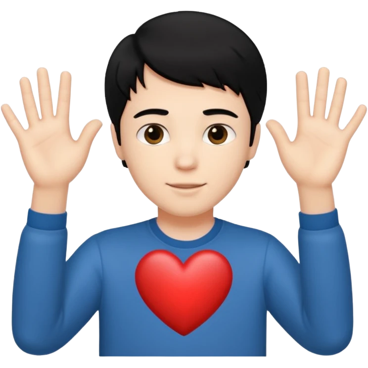 White boy with black hair holding up hands in the shape of a heart emoji