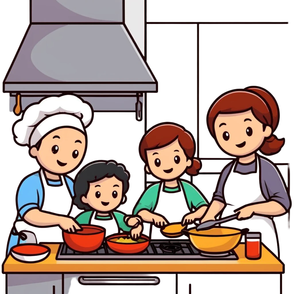 Family cooking together in the kitchen emoji