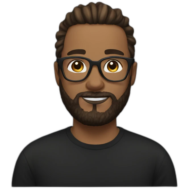 White Man with clear glasses brown hair and a black tshirt and a man bun and beard emoji