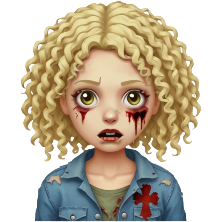 Um zumbi feminino com cabelo cacheado loiros emoji