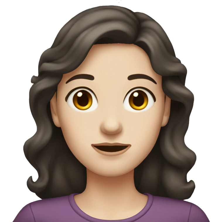 wavy medium dark hair women with pale skin, wide eyes, wide face emoji
