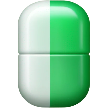 single medicine pill, top half green, bottom half white emoji