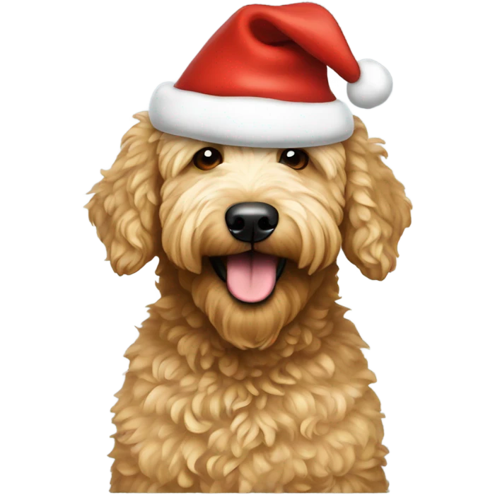 Golden doodle with a Santa hat emoji