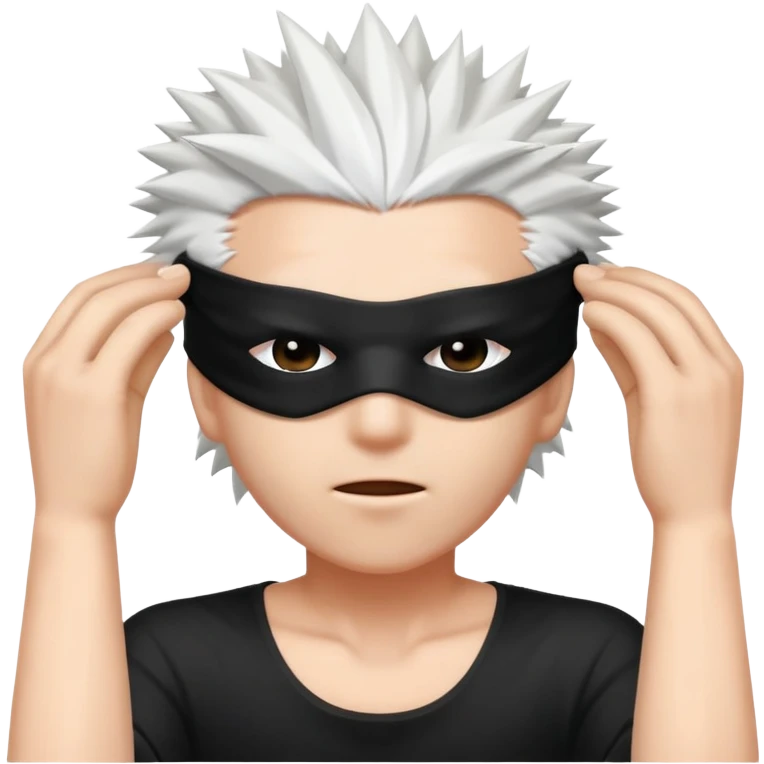 A person with spiky white hair taking off a black blindfold emoji