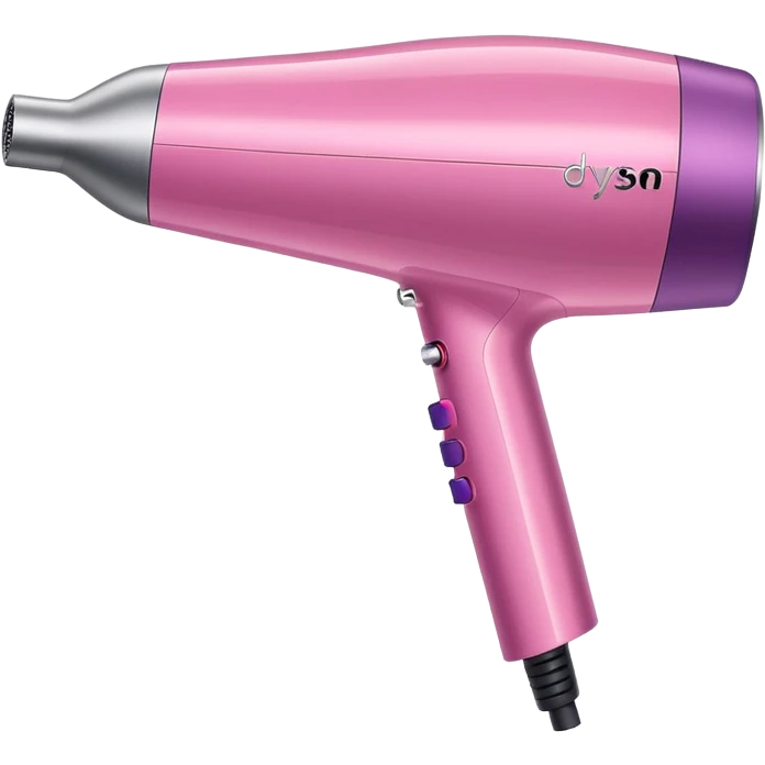 A pink Dyson Supersonic hair dryer, slight angle, realistic style, Features the distinctive hollow circular head with the barrel running through the center, sleek modern design, glossy pink finish with metallic silver accents on the nozzle ring. Compact proportions , clean lines, slight shading  emoji