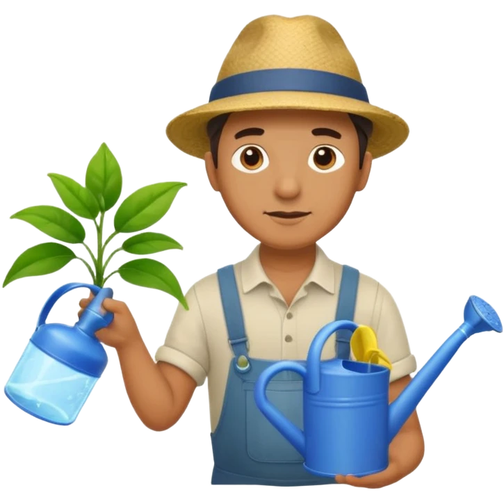man pouring water onto a green plant,  with a watering can in hand,  emoji